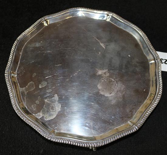 Silver salver with shaped gardooned border, Sheffield 1946